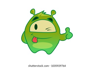 Cute Green Monster. Vector Illustration. Isolated on white background.