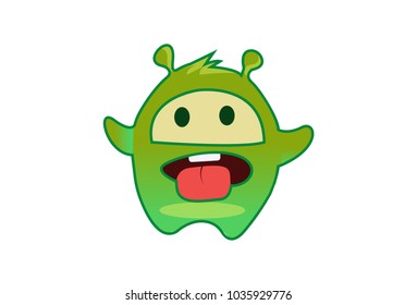 Cute Green Monster. Vector Illustration. Isolated on white background.
