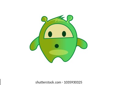 Cute Green Monster. Vector Illustration. Isolated on white background.