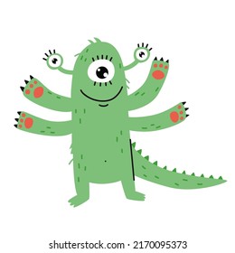 A cute green monster. Vector illustration