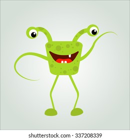 Cute green monster. Vector illustration.