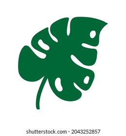 Cute green monstera leaf summer doodle icon logo. Vector scandinavian design tropical element for your story text.