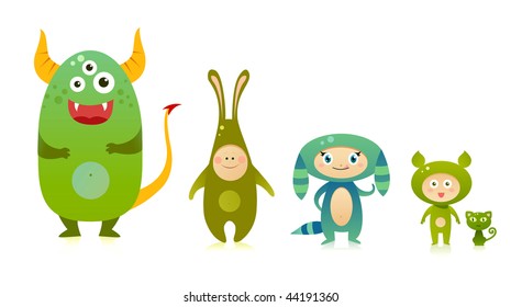 Cute green monsters