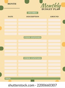 Cute green monthly budget plan template
