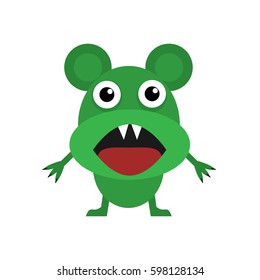 Cute green mouse with red tongue and white teeth
