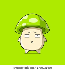 Cute green mushroom character got speechless. Vector flat carton character illustration