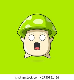 Cute green mushroom character got shocked. Vector flat carton character illustration