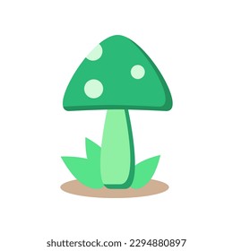 Cute green mushroom in forest doodle icon flat vector design