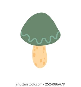 Cute green mushroom illustration with a wavy cap. Perfect for forest, fungi, and nature-themed projects, great for botanical and whimsical autumn designs.