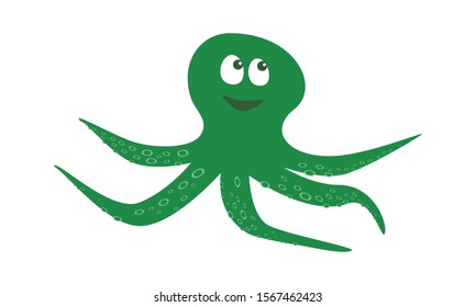 cute green octopus. animal character children's book. vector illustration. print on clothes and bags. postcard