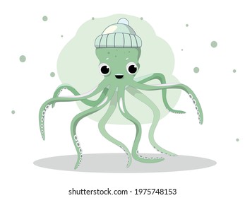 Cute green octopus vector isolate