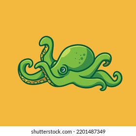 cute green octopus walking. isolated cartoon animal illustration. Flat Style Sticker Icon Design Premium Logo vector. Mascot Character