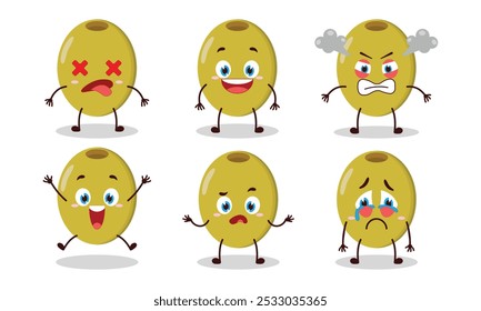 cute green olive cartoon with many expressions vector illustration