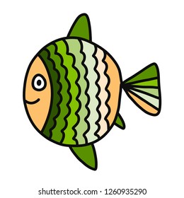 Cute Green Orange Round Fish Hand Stock Vector (Royalty Free) 1260935290