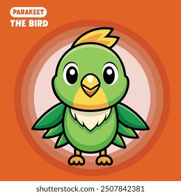 cute green parakeet bird cartoon mascot logo illustration.
