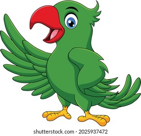 Cute Green Parrot cartoon vector illustration