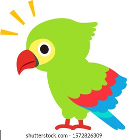 Cute green parrot in a side view