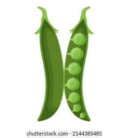 Cute green pea isolated on white background. Vegetarian food. Flat vector illustration.