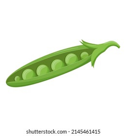 Cute green pea isolated on white background. Vegetarian food. Flat vector illustration.