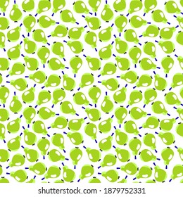 Cute green pears fruit seamless pattern vector. Bold colors freshness fruit green and white endless texture. Summer mood juicy decorative seamless pattern. Perfect for kitchen, home textile and more