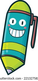 Cute green pen cartoon character smiling
