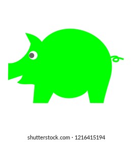 cute green pig cartoon on white background; vector illustration