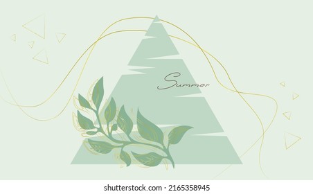 Postal verde lindo con elementos dorados y dibujo floral.