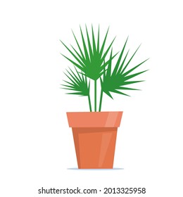 Cute green potted plant in flat style. Vector illustration