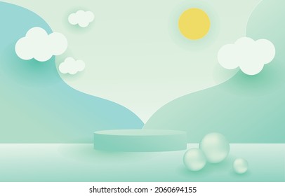 Cute Green presentation cover product theme background for sales online shopping. 3d nature abstract geometric pedestal background vector. presentation cover product theme background