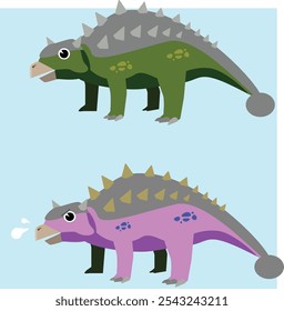 Cute green and purple Ankylosaurus with cartoon vector style.  