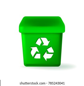 Cute Green Recycle Garbage Can Icon on White Background . Isolated Vector Illustration 