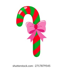 Bonito verde e vermelho Candy Cane com fita rosa