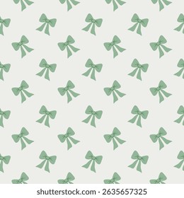 cute green ribbon Seamless Pattern on Cream Background