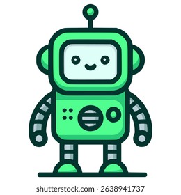 cute green robot cartoon character flat color vector illustration template design