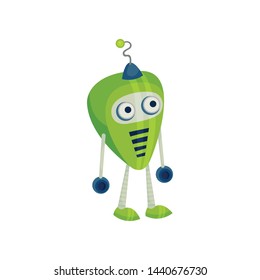 Cute green robot. Vector illustration on white background.