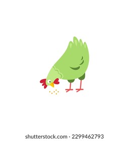 Cute green rooster cartoon vector on a white background