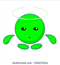 Cute green rounded character with small hand and foot