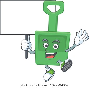 Cute green sand bucket mascot design smiley with rise up a board. Vector illustration