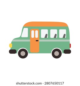 Cute green school bus vector illustration. Toy city bus transport icon isolated on white background