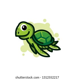 cute green Sea turtle cartoon character logo design illustration. Sea turtle mascot icon 