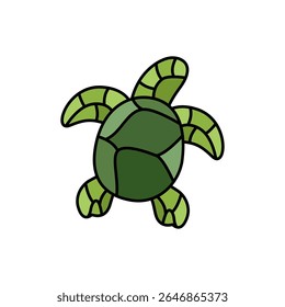 Cute Green Sea Turtle Cartoon Illustration.