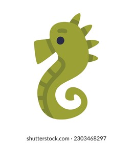 Cute green seahorse underwater creature cartoon vector illustration