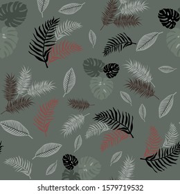 cute green seamless leaves pattern on green background