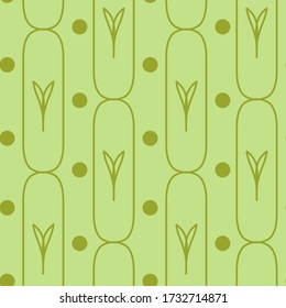 cute green seamless pattern with outline leaves and circles