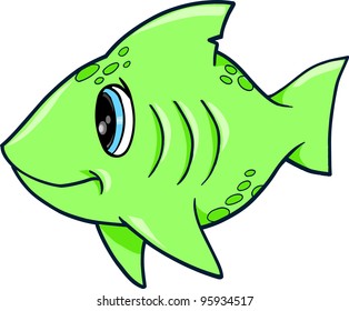 Cute Green Shark Ocean Summer Vector Stock Vector (Royalty Free) 95934517