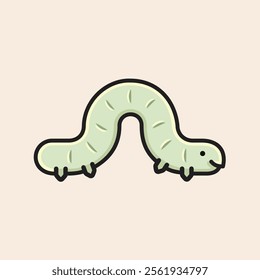 Cute green silkworm ready to become a butterfly with happy mouth, eye and legs filled vector icon