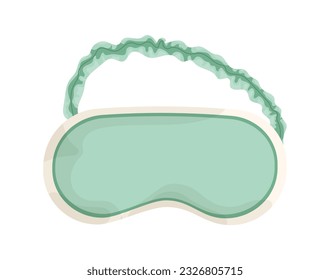 Cute green sleep mask sticker concept. Pajama and sleepwear for night. Comfort and coziness in bedroom. Poster or banner. Cartoon flat vector illustration isolated on white background