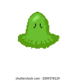 Cute Green Slime Pixel For Content Assets ,Isolated on White Background