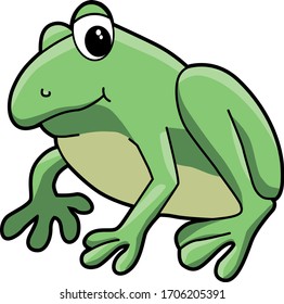 Cute green smiling cartoon frog