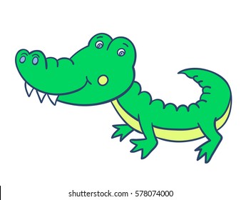 Cute Green Smiling Crocodile On White Stock Vector (Royalty Free ...